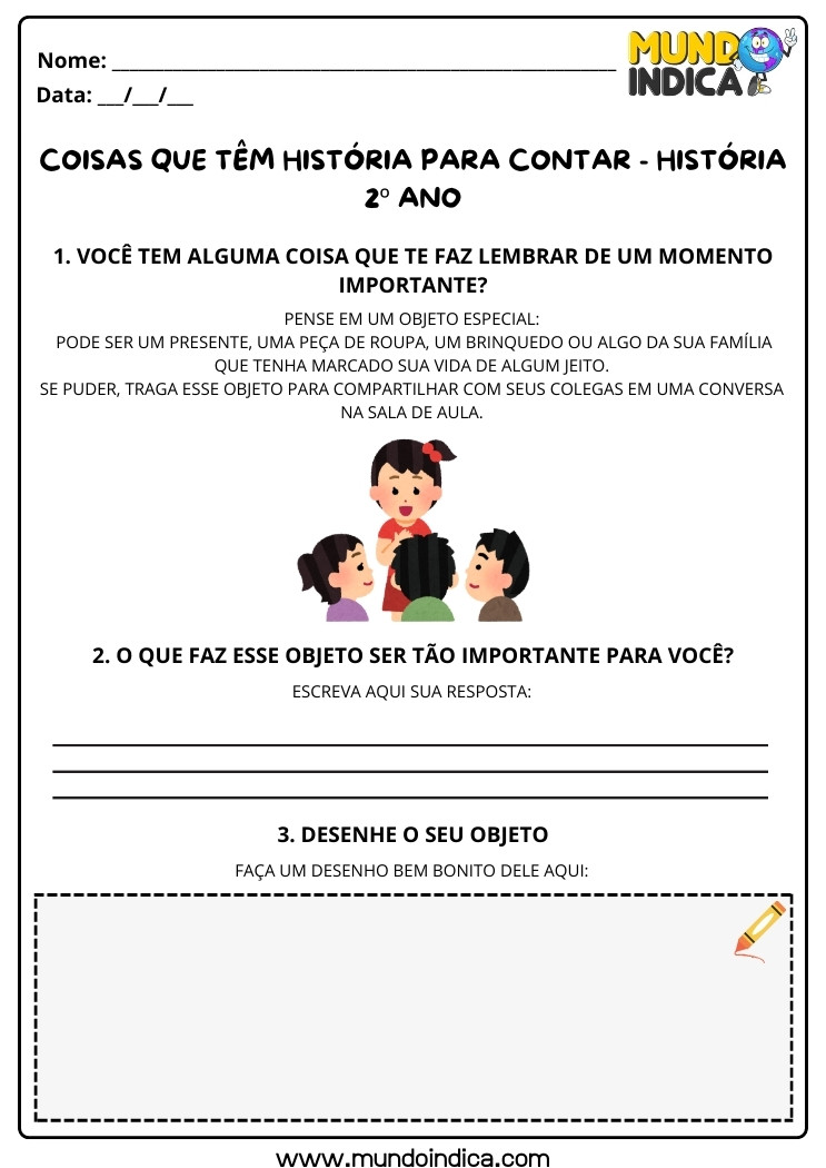 Atividade de História 2 ano sobre Momentos e Coisas Importantes para Imprimir