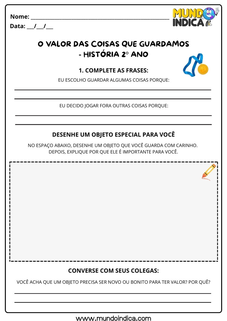 Atividade de História 2 ano sobre o Valor das Coisas que Guardamos para Imprimir