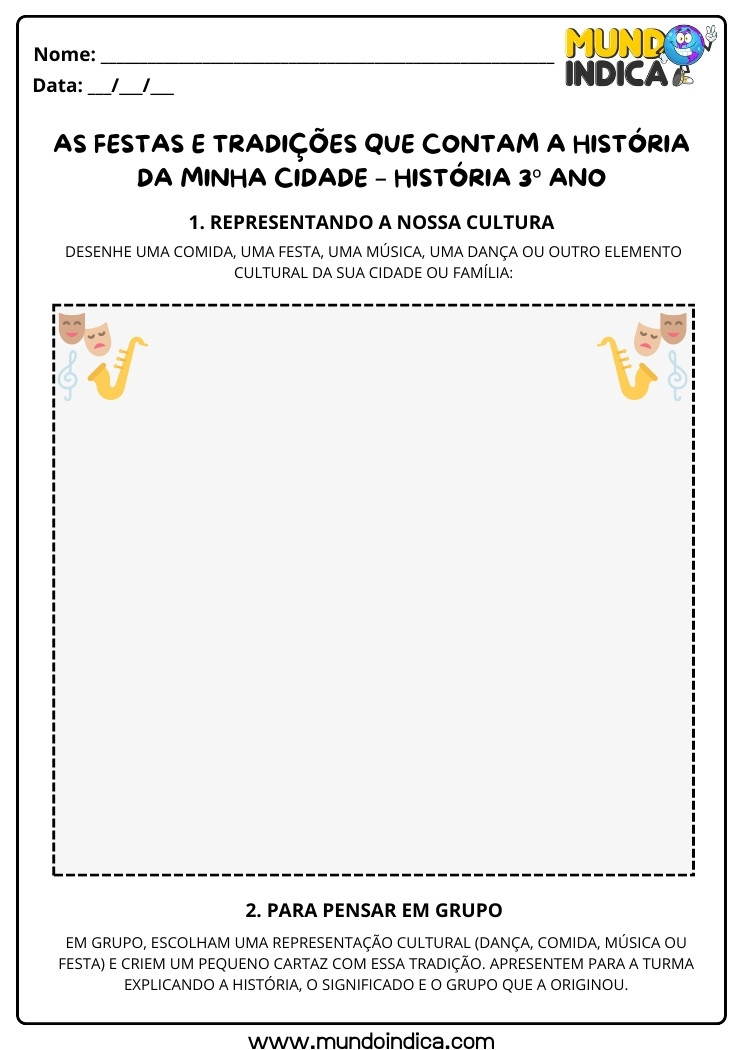 Atividade de História 3 ano sobre Festas e Tradições da Cidade para Imprimir