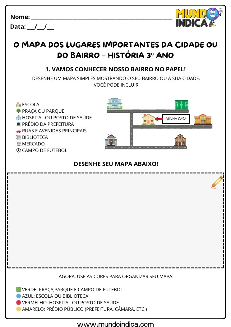 Atividade de História 3 ano sobre Mapa da Cidade ou Bairro com Legendas para Imprimir