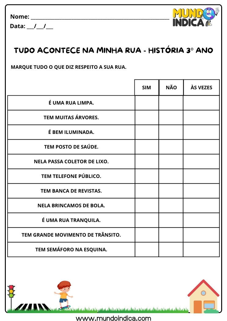 Atividade de História 3 ano sobre a Rua para Imprimir