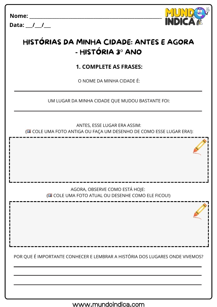 Atividade de História 3 ano sobre o Passado e o Presente da Minha Cidade para Imprimir