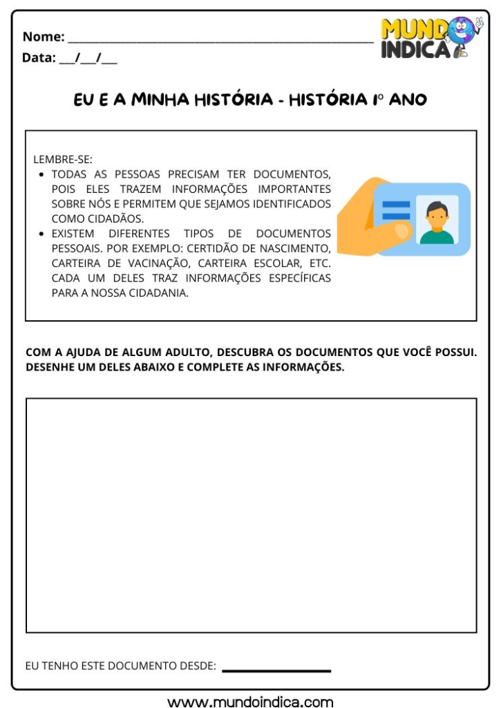 20 Atividades de História para o 1 ano para Imprimir