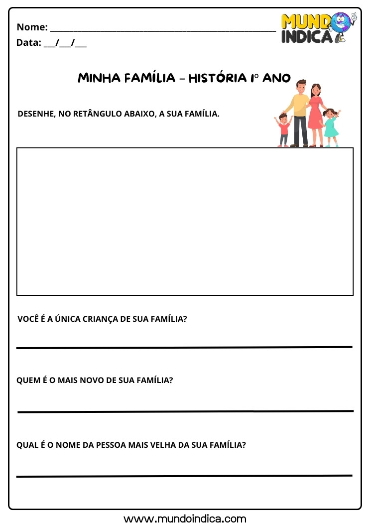 Atividade de História sobre Minha Família para Desenhar e Responder as Perguntas para 1 ano para imprimir