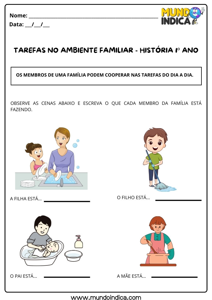 Atividade de História sobre Tarefas no Ambiente Familiar para 1 ano para imprimir