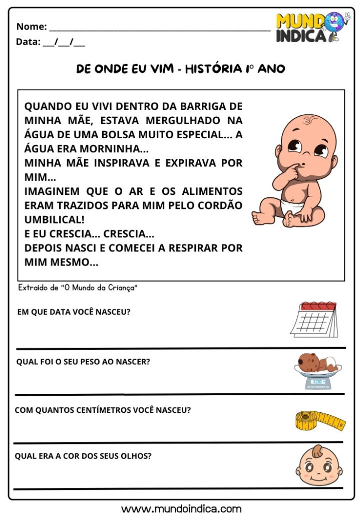20 Atividades de História para o 1 ano para Imprimir