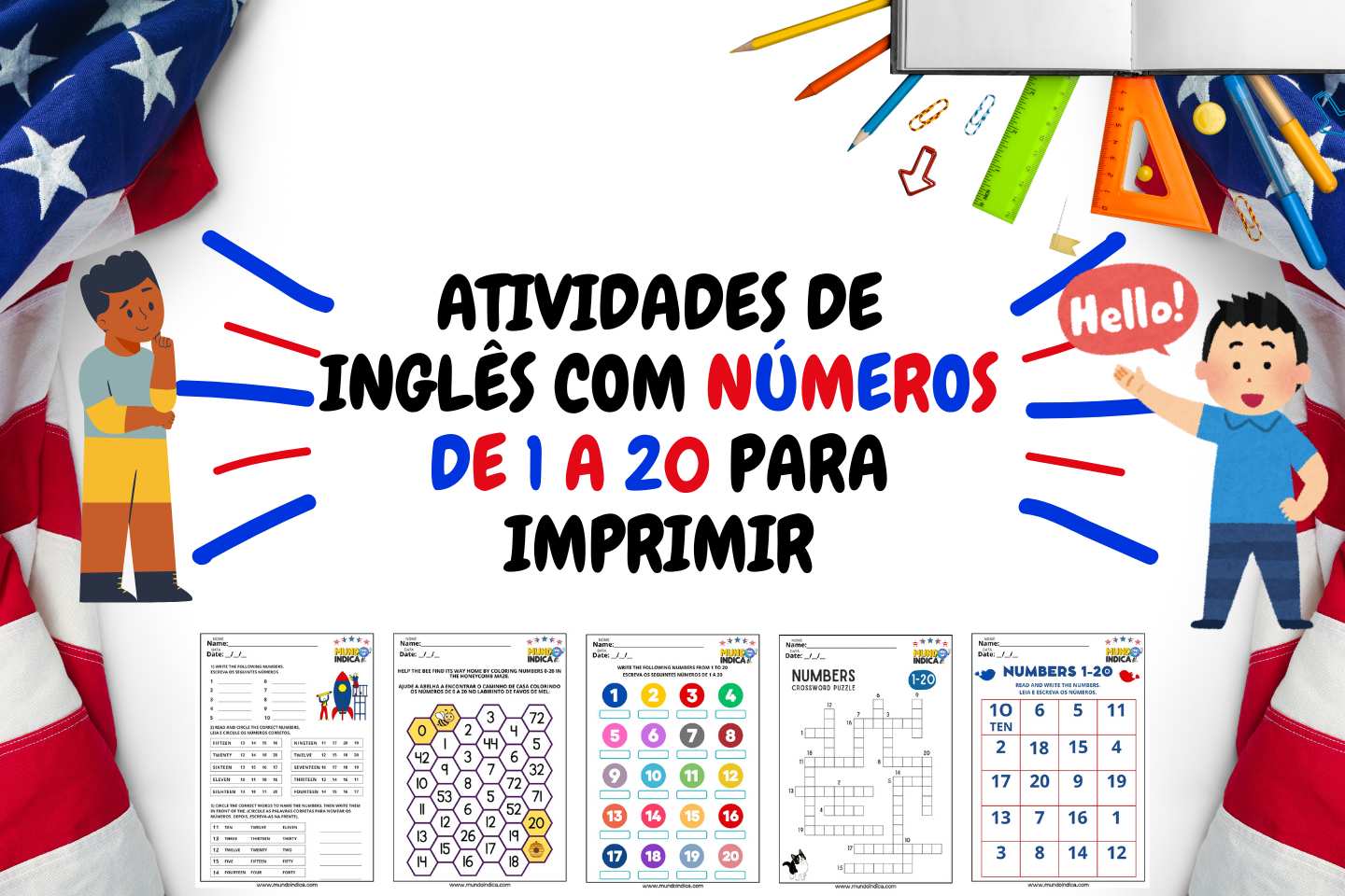 Atividades de Inglês com Números de 1 a 20 para Imprimir