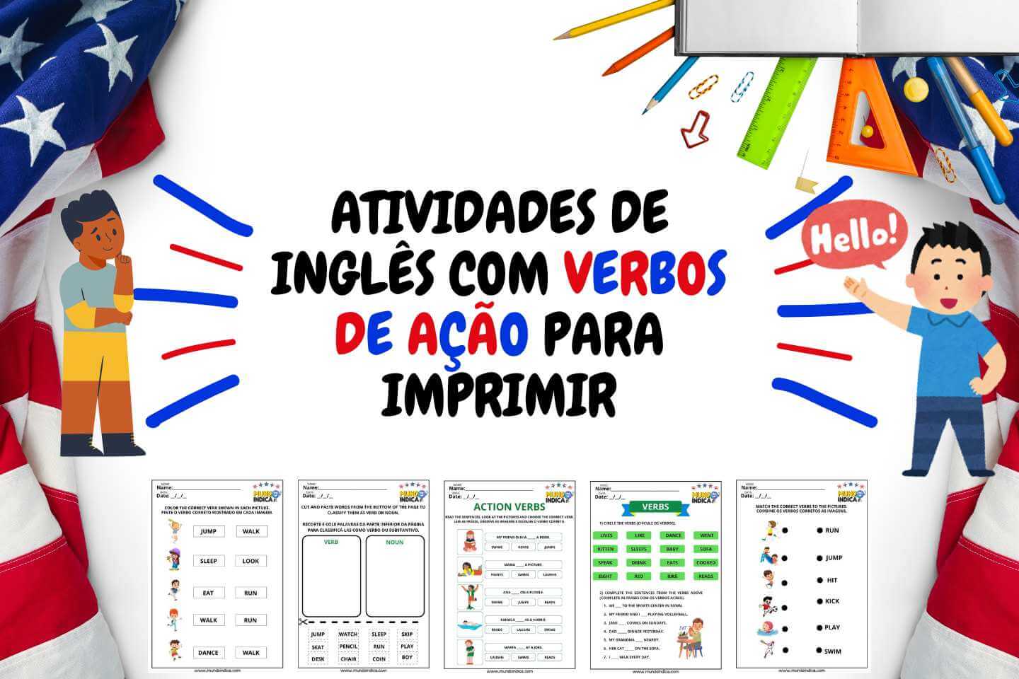 Atividades de Inglês com Verbos de Ação para Imprimir