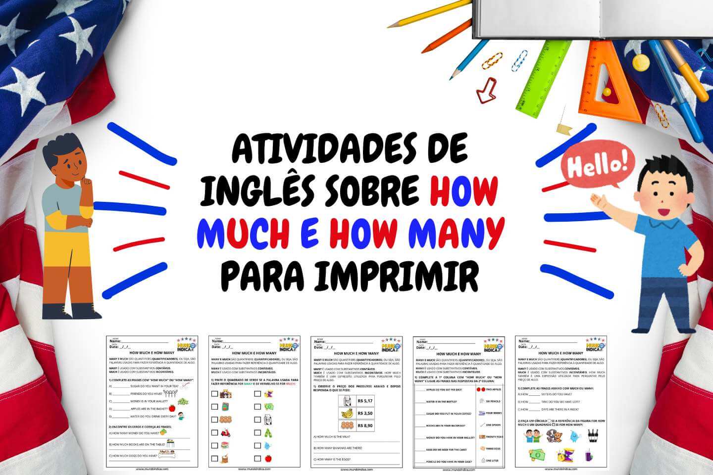Atividades de Inglês sobre How Much e How Many para Imprimir