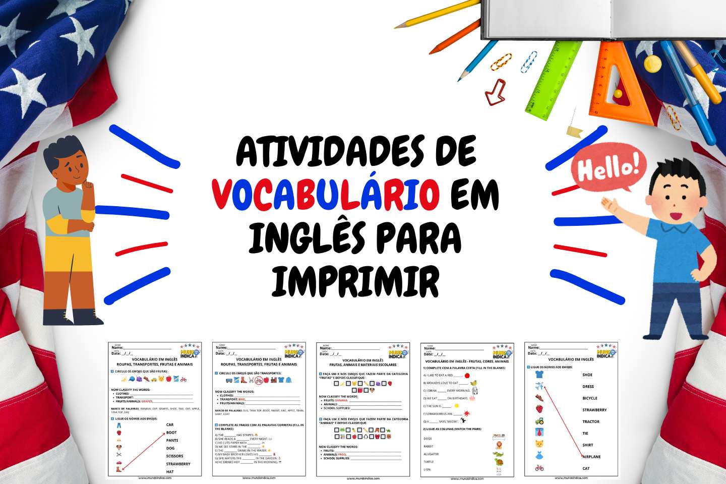 Atividades de Vocabulário em Inglês para Imprimir