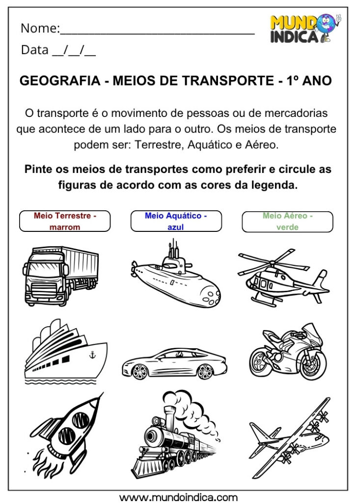 7 Atividades de Geografia sobre Meios de Transporte: Identificação ...