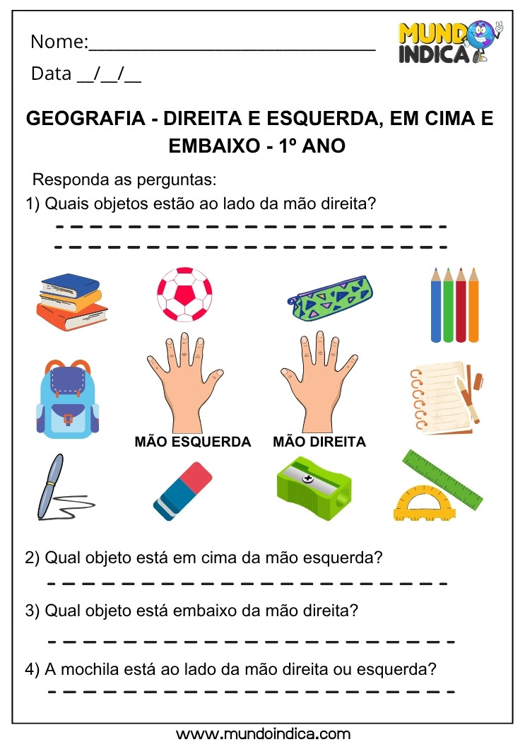 Atividade de Alfabetização Geográfica sobre Referência Corporal e Pensamento Espacial para Imprimir