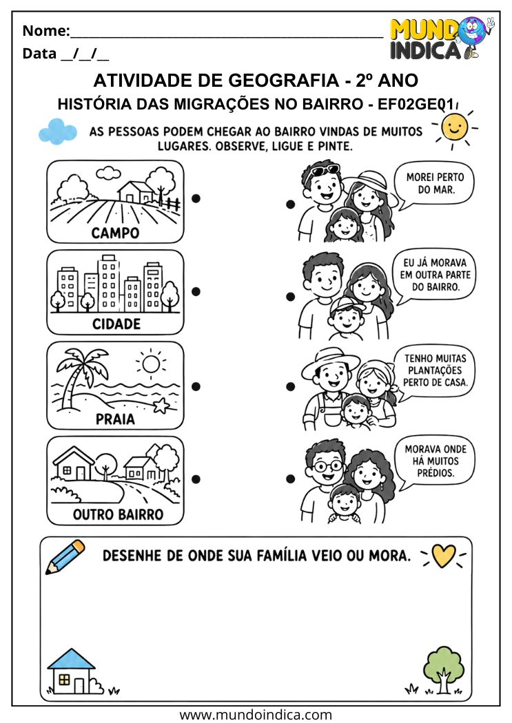 Atividade de Geografia 2º ano sobre História das Migrações no Bairro - EF02GE01