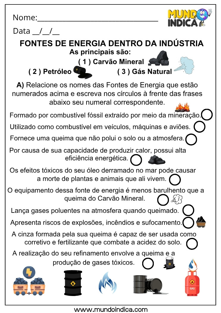Atividade de Geografia sobre Fontes de Energia Não Renováveis nas Indústrias com Impactos Ambientais