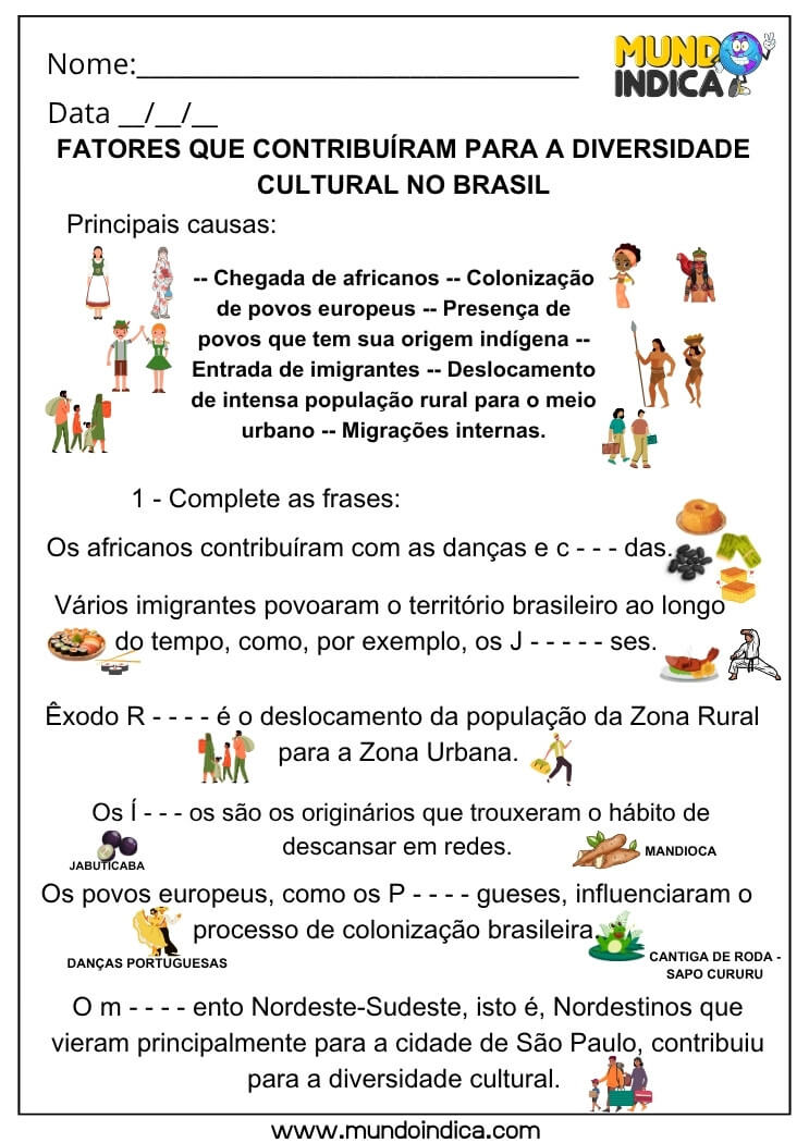 Atividade de Geografia sobre Migrações e Diversidade Cultural do Brasil para o 4º Ano