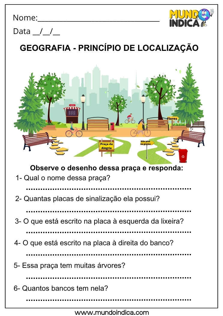Atividade de Geografia sobre o Princípio de Localização para Imprimir