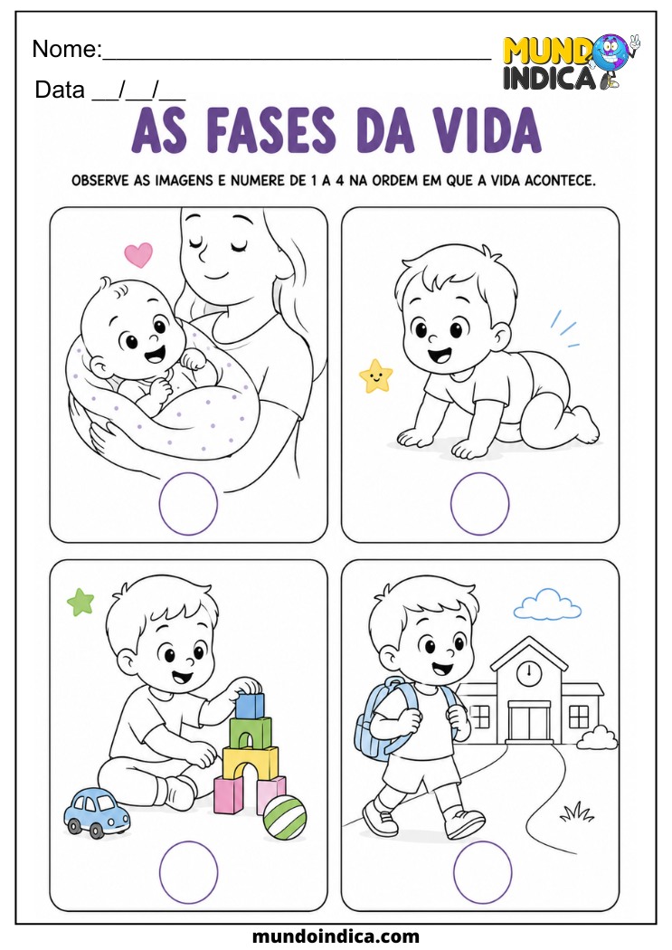 Atividade de História para o 1º ano sobre as fases da vida e o crescimento