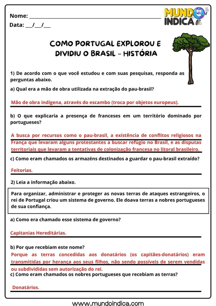 20 Atividades de História com Respostas para Imprimir
