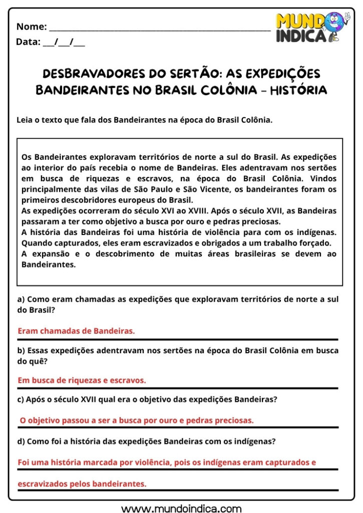 20 Atividades de História com Respostas para Imprimir