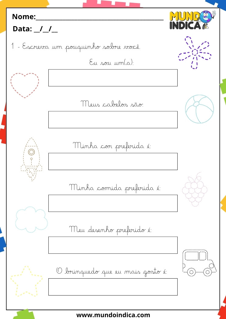 Atividades de Caligrafia 3 Ano com Escrita Pessoal para Trabalhar Autoconhecimento em Letra Cursiva