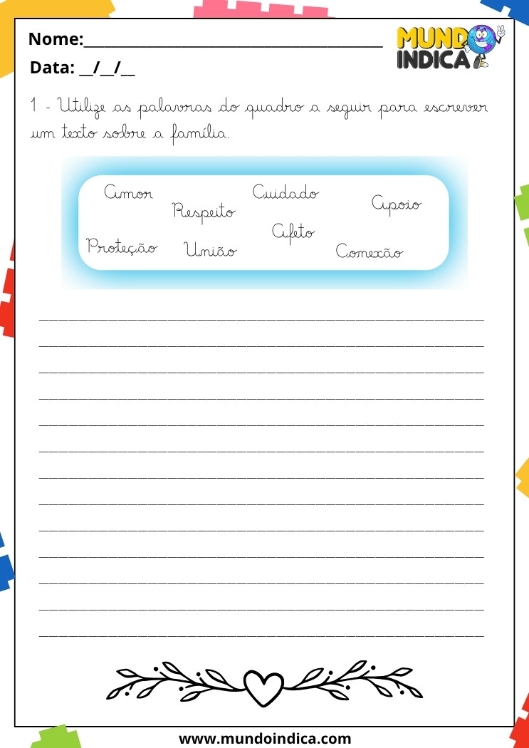 Atividades de Caligrafia 3 Ano com Produção de Texto sobre a Família usando Palavras-Chave Inspiradoras