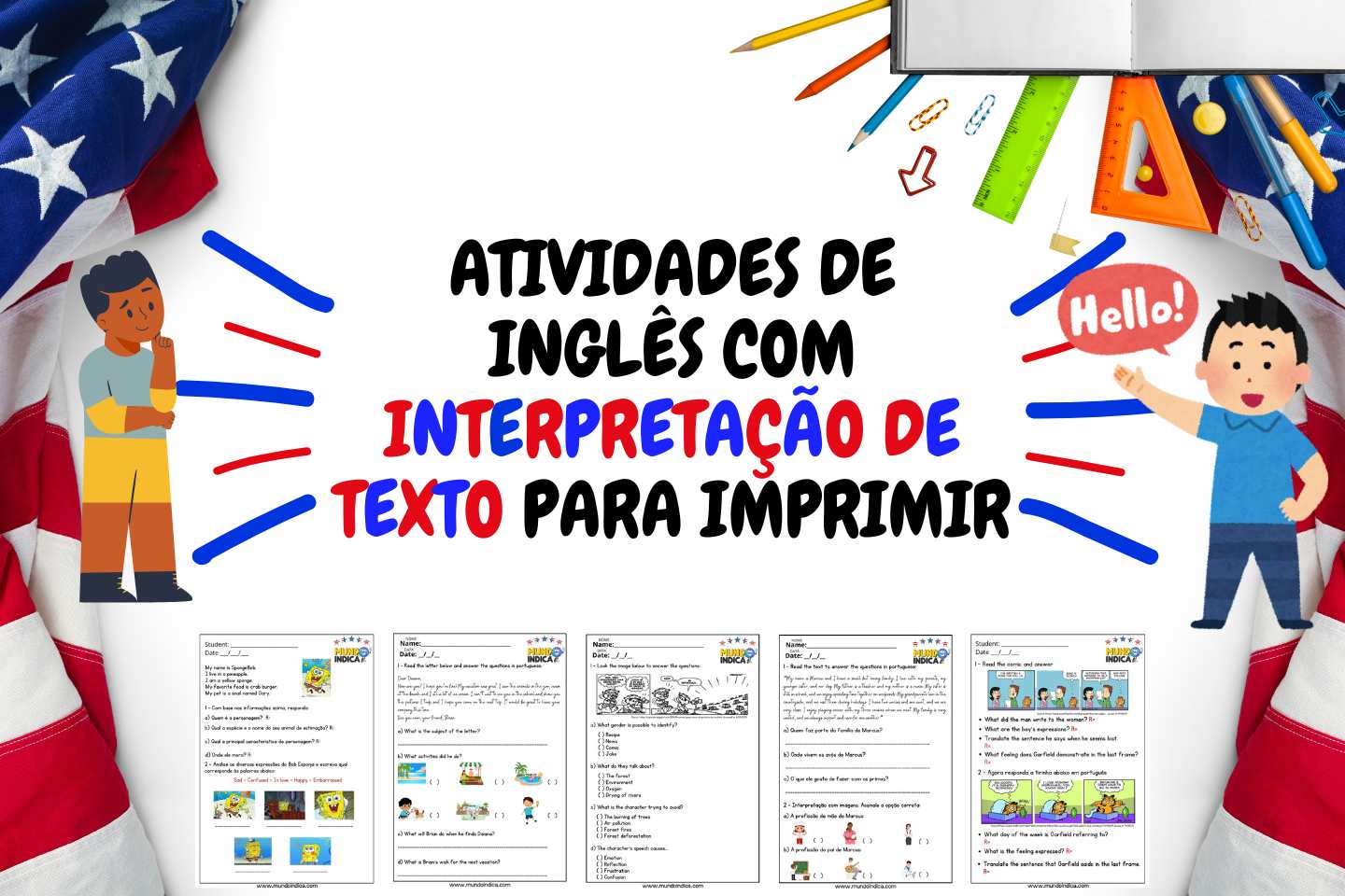 Atividades de Inglês com Interpretação de Texto para Imprimir
