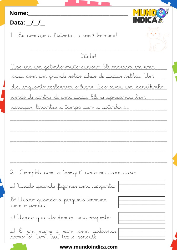 Atividade de Caligrafia para 4 Ano Complete com o Porquê Certo em Cada Situação Utilizando Letras Cursivas