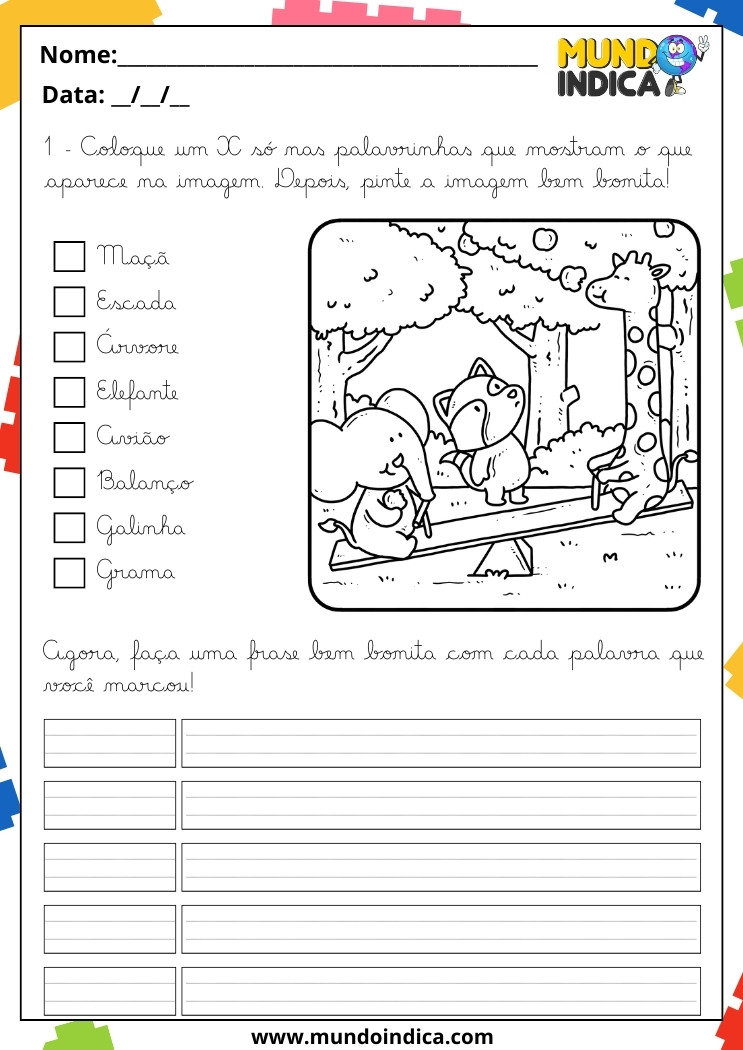 Atividade de Caligrafia para 4 Ano Escreva uma Frase com as Palavras Marcadas na Figura em Letra Cursiva