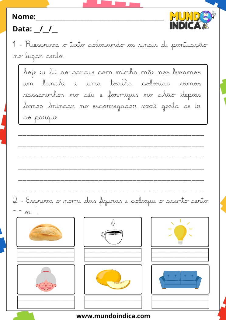 Atividade de Caligrafia para 4 Ano Reescreva o Texto Colocando os Sinais de Pontuação no Lugar Certo