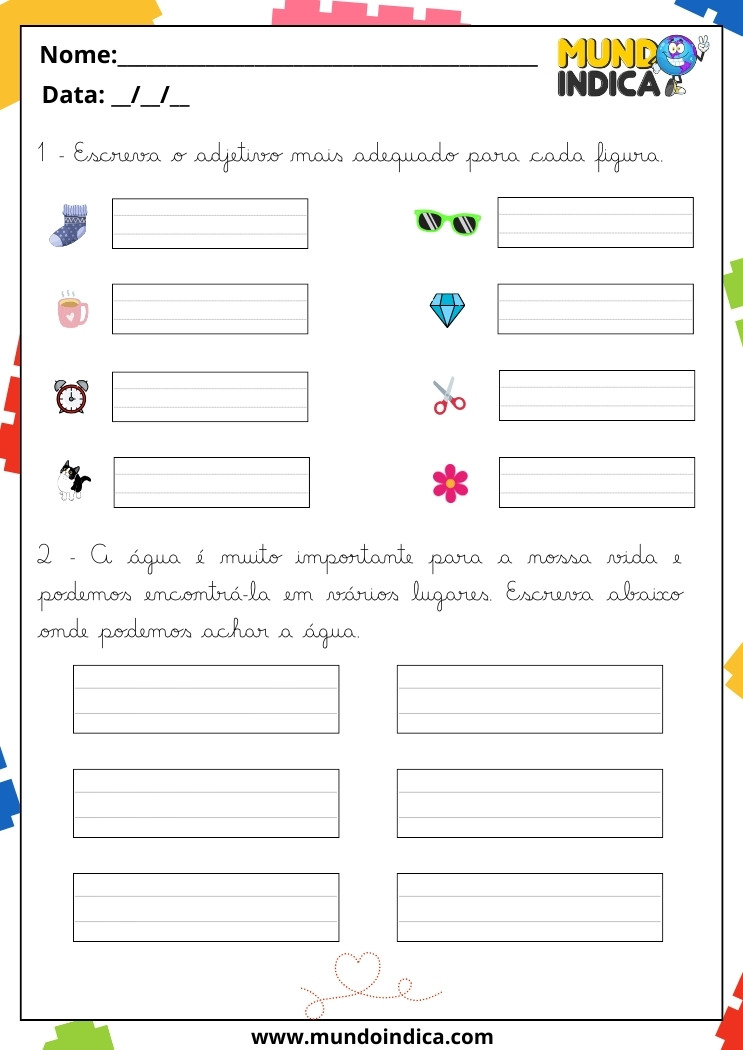 Atividade de Caligrafia sobre Adjetivo para 4 Ano para Imprimir