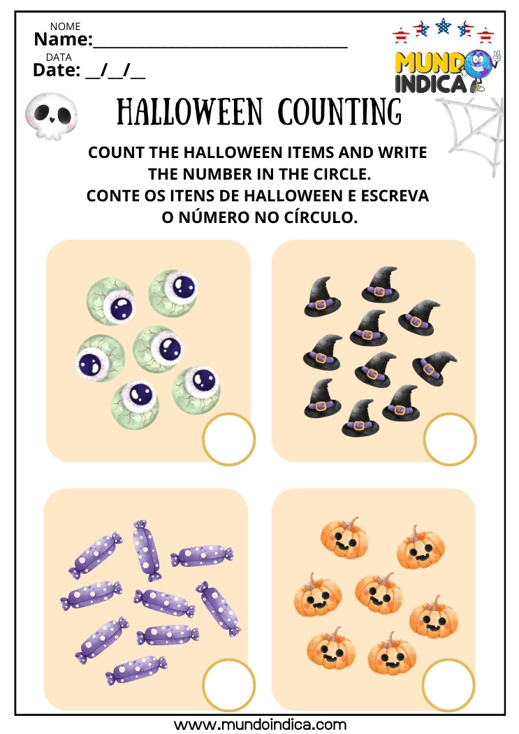 Atividade de Halloween em Inglês​ com Contagem para Imprimir