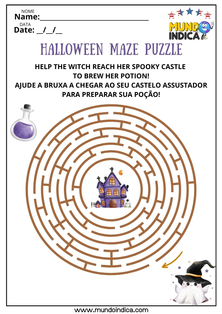 Atividade de Halloween em Inglês​ com Labirinto para Imprimir
