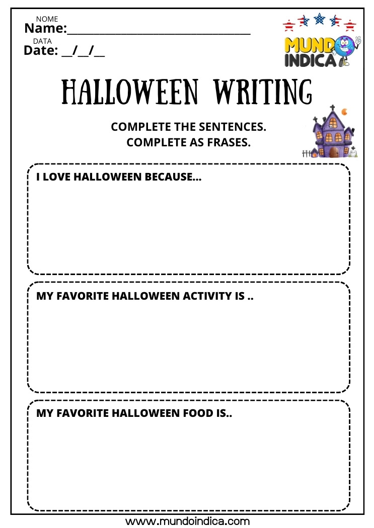 Atividade de Halloween em Inglês​ para Completar as Frases