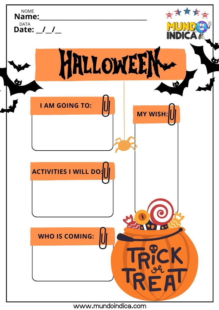 Atividade de Halloween em Inglês​ para Imprimir