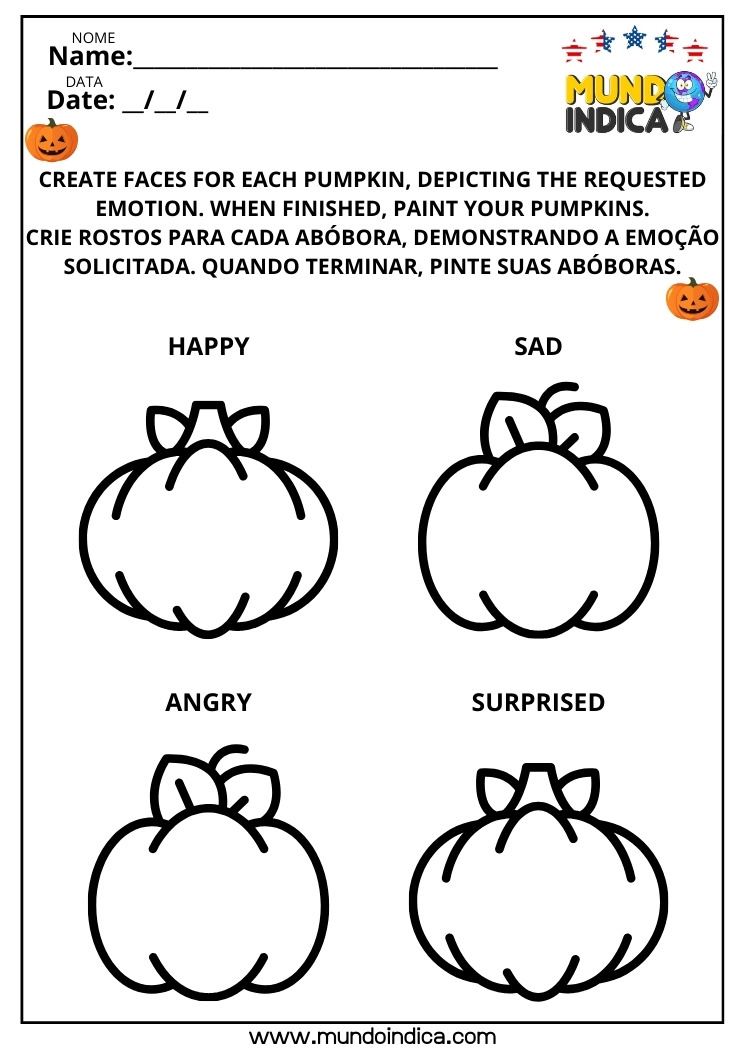 Atividade de Halloween em Inglês​ sobre Emoções para Imprimir