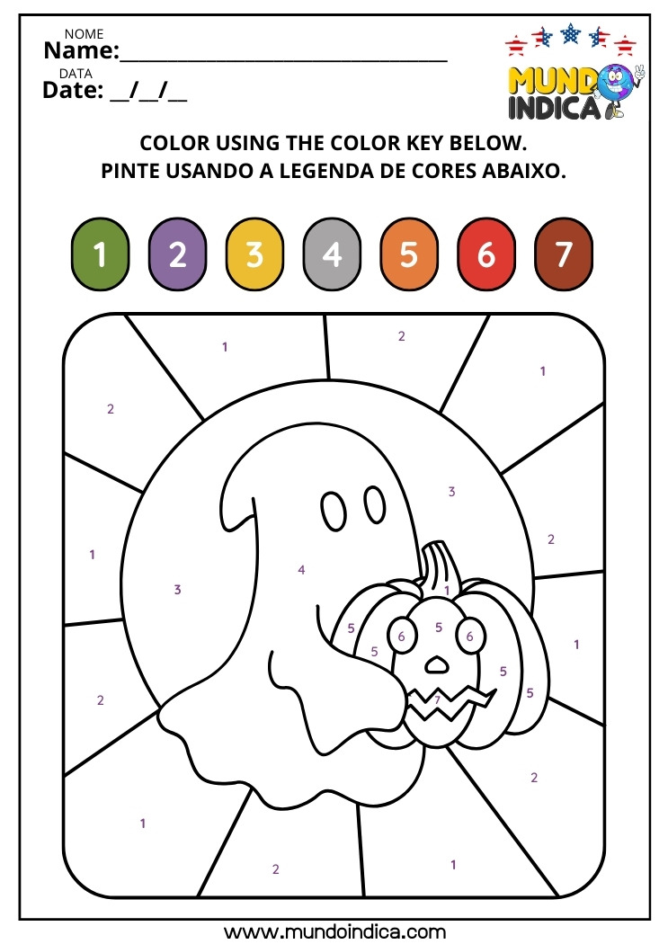 Atividade de Halloween para Colorir o Fantasma e o Jack o Lantern para Imprimir