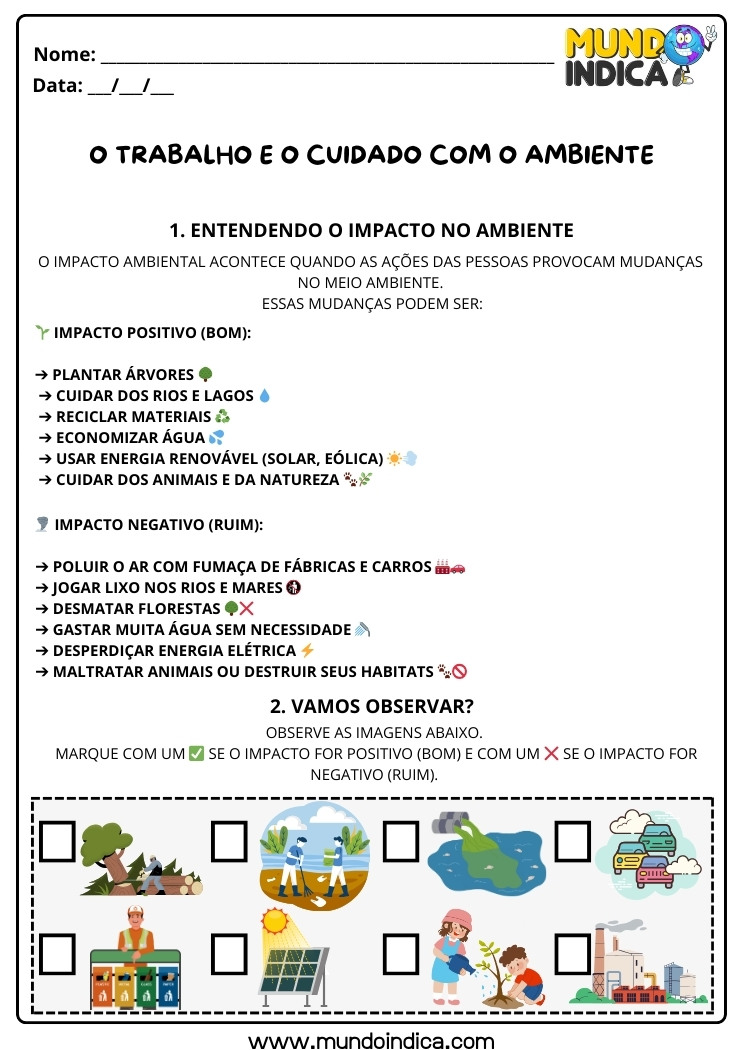 Atividade de História para os Anos Iniciais sobre o Trabalho e o Cuidado com o Ambiente para Imprimir