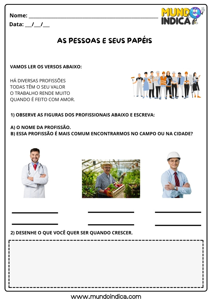Atividade de História para os Anos Iniciais sobre os Papéis dos Trabalhadores para Imprimir