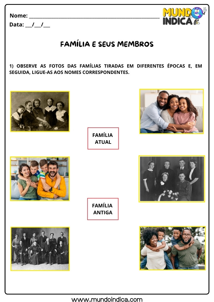 Atividade de História sobre a Família Atual e Antiga para os Anos Iniciais para Imprimir