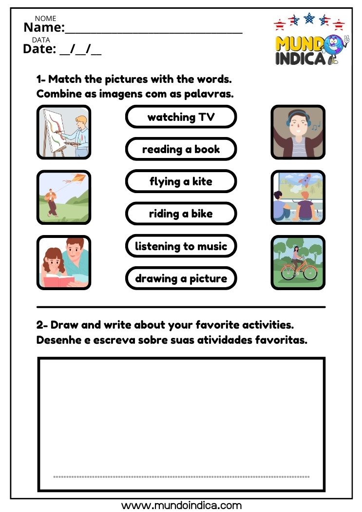 Atividade de Inglês para Crianças​ sobre Verbos