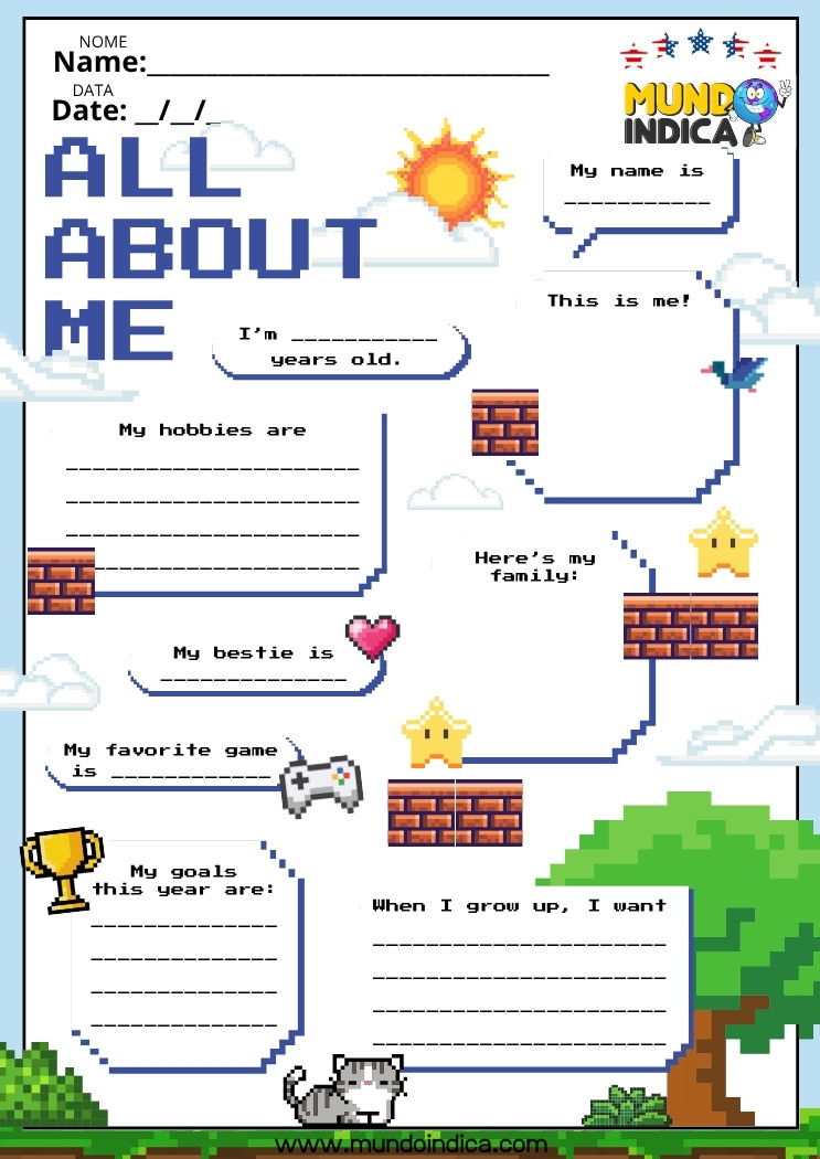 Atividade de inglês para iniciantes tipo ficha pessoal para os alunos escreverem sobre si mesmos