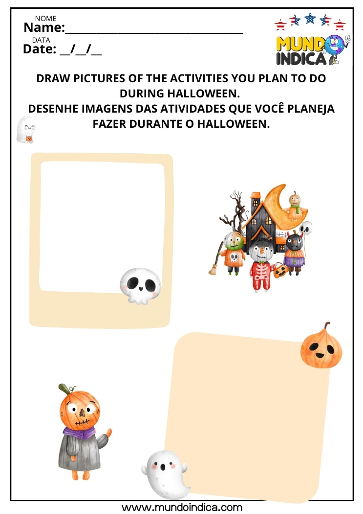 Atividade de Inglês​ para Desenhar o que Você Planeja Fazer no Halloween para Imprimir