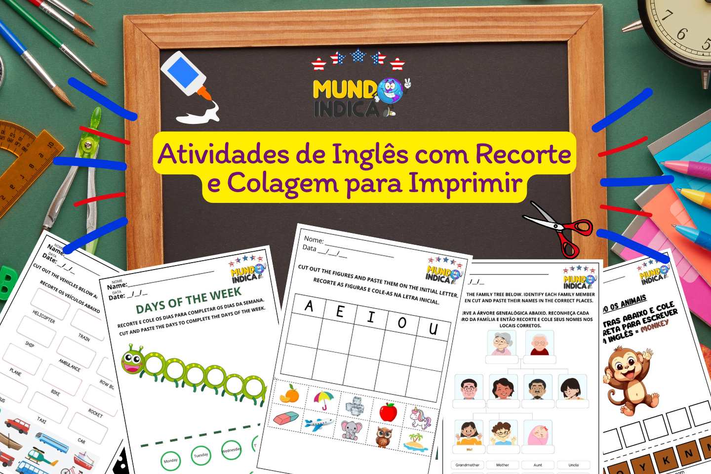 Atividades de Inglês com Recorte e Colagem para Imprimir