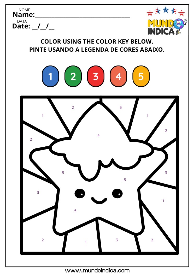 Atividades de Inglês para Colorir​ a Estrela Conforme a Legenda de Cores
