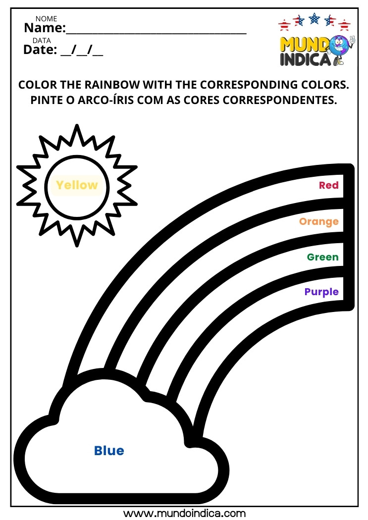 Atividades de Inglês para Colorir​ o Arco-Íris Conforme a Legenda