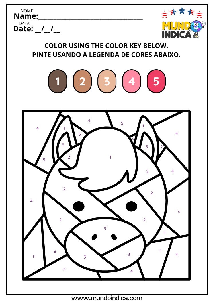 Atividades de Inglês para Colorir​ o Cavalo Conforme as Cores da Legenda