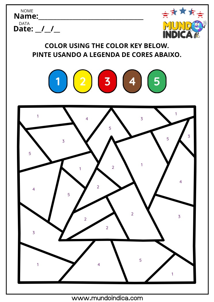 Atividades de Inglês para Pintar o Triângulo Conforme as Cores da Legenda