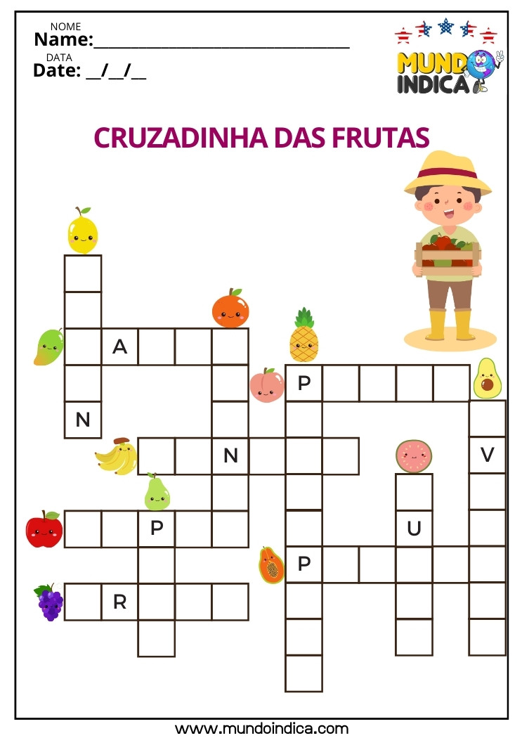 Cruzadinha de Inglês para Crianças​ sobre Frutas