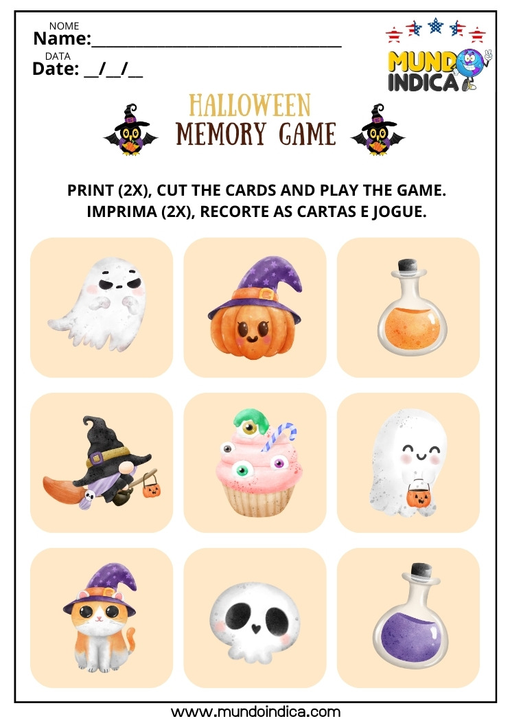 Jogo da Memória de Halloween para Imprimir
