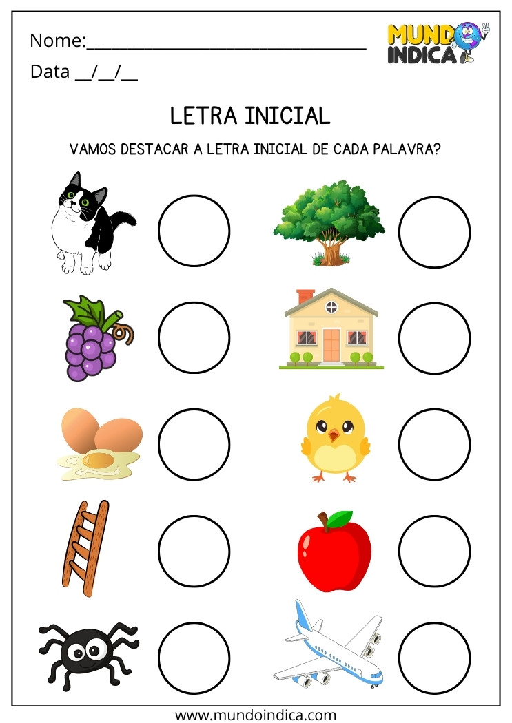 Atividade de Alfabetização com Letra Inicial para Imprimir